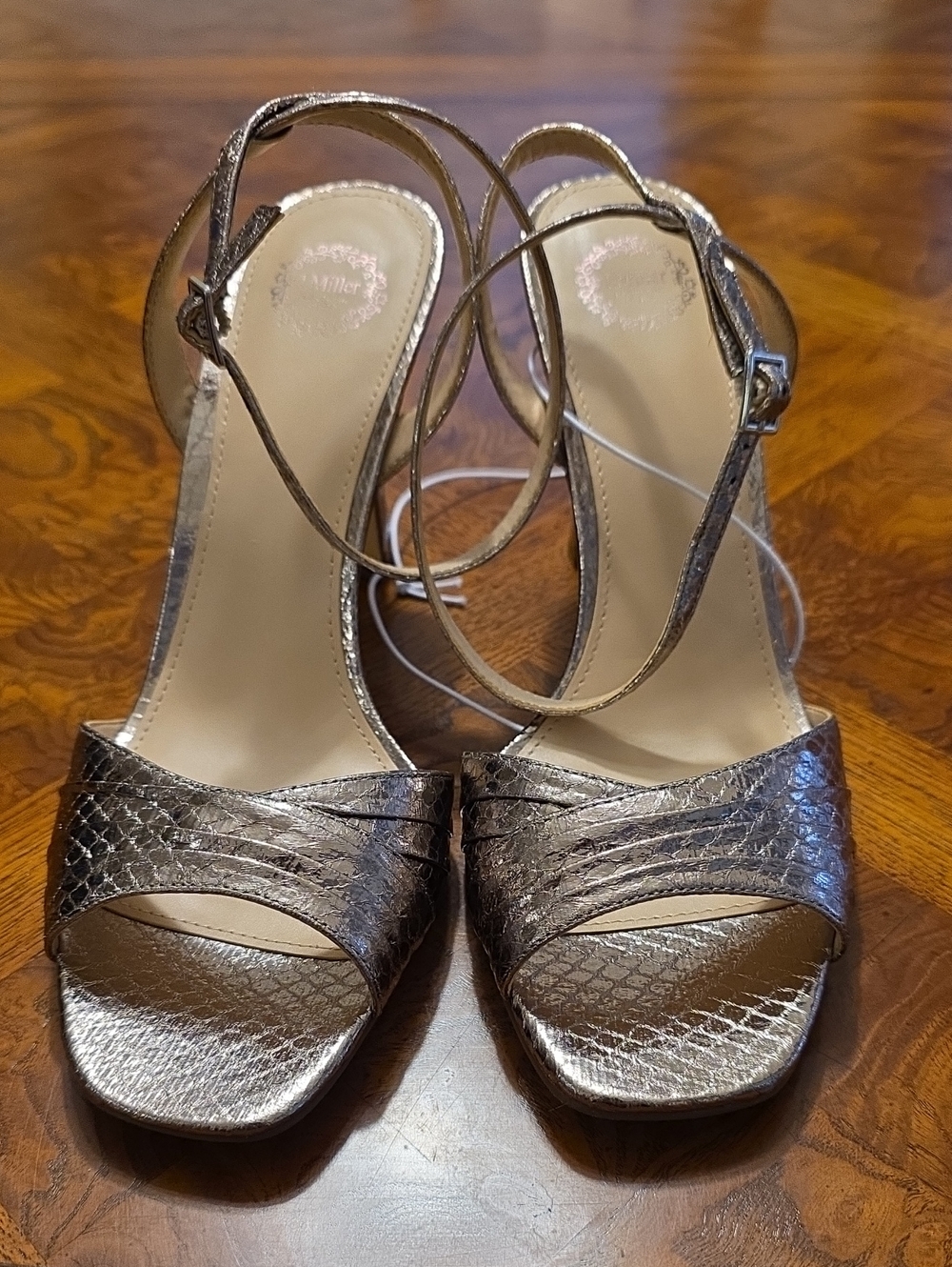 I. Miller IM Daryl Steel Metallic Snake Print Stiletto Strappy Heels 10M - NEW - Picture 2 of 10